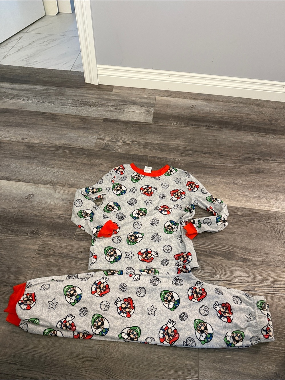 Nintendo Grey Pajama Set with Red and Green Character Print